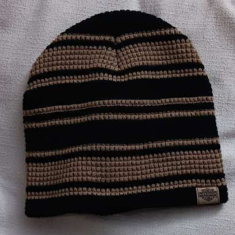 Harley-Davidson beanie, striped Tan and Black , one size